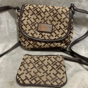 Tommy Hilfiger Signature Monogram Crossbody Bag with Matching Coin Purse Browm